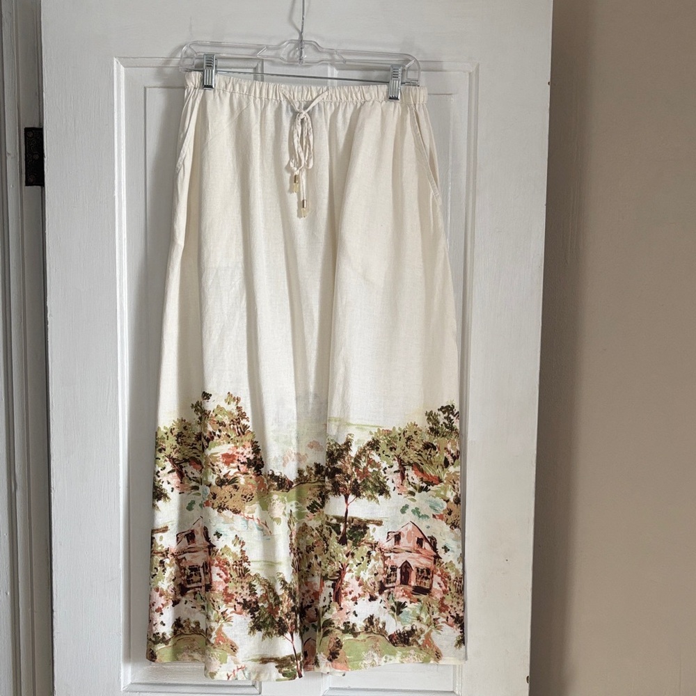 Tahari Cream and Brown Scenic Maxi Skirt.